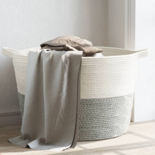  Szürke-fehér pamut szennyeskosár Ø60 x 36 cm bútor