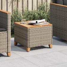 szürke polyrattan és akácfa kerti asztal 45 x 45 x 37 cm kerti bútor