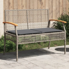  szürke polyrattan és akácfa kerti pad párnával kerti bútor