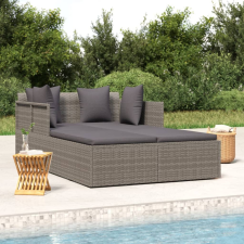 szürke polyrattan napozóágy párnával 182 x 118 x 63 cm ágy és ágykellék