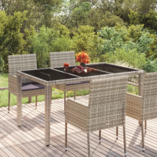  Szürke polyrattan üveglapos kerti asztal 150 x 90 x 75 cm kerti bútor