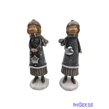  Szürke pöttyös ruhás téli figura ezüst dísszel dekorációs kellék