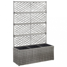  szürke rácsos polyrattan magaságyás 3 kaspóval 83 x 30 x 130 cm kerti tárolás