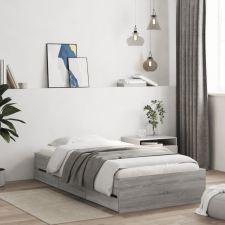  Szürke sonoma színű szerelt fa ágykeret fiókokkal 90 x 200 cm ágy és ágykellék