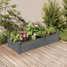  szürke tömör fenyőfa kerti magaságyás béléssel 120x45x25 cm kerti tárolás