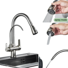  Szűrött vízkonyhák csaptelep, kettős fogantyú kialakítása, kihúzható spray-funkció, Szálcsiszolt nikkel csaptelep