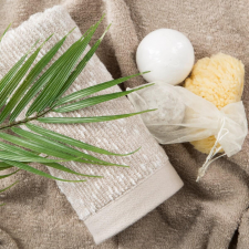  Tamina 2db-os törölköző szett szalaggal átkötve Bézs/barna lakástextília