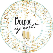 . Tányér, papír, 23 cm, "Boldog Új évet" party kellék