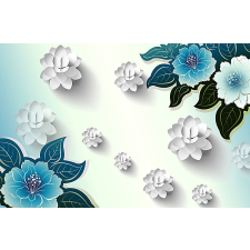  Tapéta Kék-fehér virágok, 300 x 200 cm tapéta, díszléc és más dekoráció