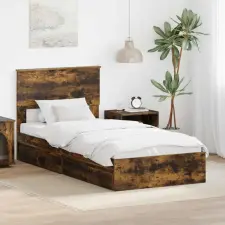  Tárolós Ágy fejtámlával Füstölt tölgy 90 x 200 cm Faanyag ágy és ágykellék
