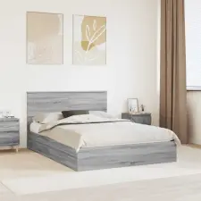  Tárolós Ágy fejtámlával Szürke Sonoma 160 x 200 cm Faanyag ágy és ágykellék