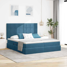  Tárolós Ágy matracmal tárolóval Sötét kék 200 x 200 cm Bársony ágy és ágykellék