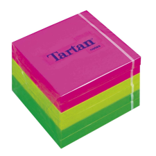 TARTAN Öntapadó jegyzettömb, 76x76 mm, 100 lap, 6 tömb/cs, TARTAN, vegyes neon színek (LPT7676N) jegyzettömb