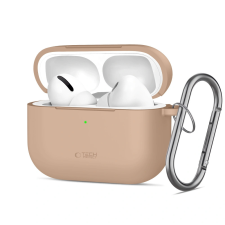 Tech-Protect AirPods Pro 3 szilikon tok, karabinerrel, barna (Caffe Latte) fülhallgató, fejhallgató tok