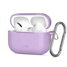 Tech-Protect AirPods Pro 3 szilikon tok, karabinerrel, lila fülhallgató, fejhallgató tok
