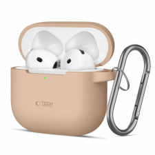  Tech-Protect szilikon akasztós tok AirPods 4-hez - bézs fülhallgató, fejhallgató tok