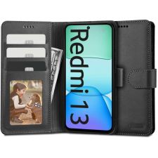Tech-Protect Telefontok Xiaomi Redmi 13 - fekete ráhajtófüles bőr könyvtok tok és táska