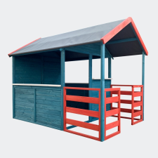 Tech XL Játszóház verandával fa gyerekház kerti házikó gyerekeknek kék-piros 146x195x156 cm kerti játszóház