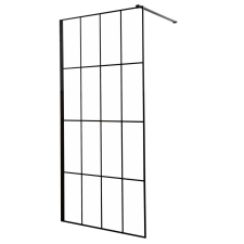 Techno 90 Walk-in zuhanykabin 90x200 cm, fekete profil, víztiszta üveg rácsmintával kád, zuhanykabin
