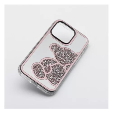 Teddy Bear iPhone 13 Pro csillogó köves tok fehér-rózsaszín (101202) (101202) tok és táska
