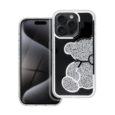 Teddy Bear iPhone 14 csillogó köves tok, ezüst tok és táska