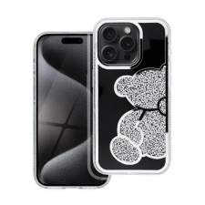  Teddy Bear iPhone 14 Pro csillogó köves tok, ezüst tok és táska