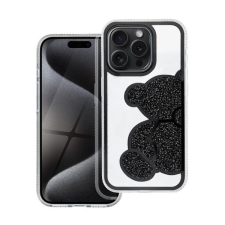Teddy Bear iPhone 14 Pro csillogó köves tok, fekete tok és táska