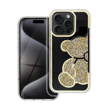 Teddy Bear iPhone 15 Pro Max csillogó köves tok, arany tok és táska