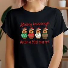 TeeInBlue Capybara mintás karácsonyi póló egyedi felirattal Fekete póló / fekete / 2XL ajándéktárgy