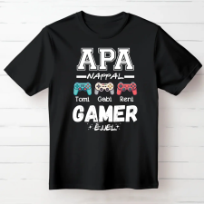 TeeInBlue Egyedi gamer póló apának a gyerekek nevével Fekete póló / fekete / S ajándéktárgy