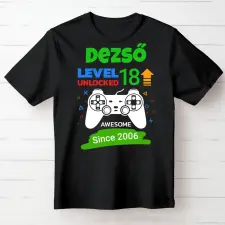 TeeInBlue Egyedi gamer szülinapi póló névvel, level unlocked Fekete póló / fekete / S ajándéktárgy