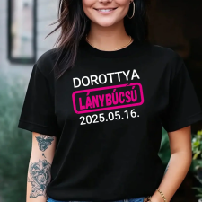 TeeInBlue Egyedi lánybúcsús póló névvel és felirattal Fekete póló / fekete / XL ajándéktárgy