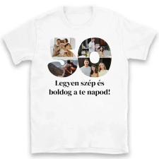 TeeInBlue Egyedi póló számmal évfordulóra, születésnapra 50-59 Póló / fehér / L ajándéktárgy