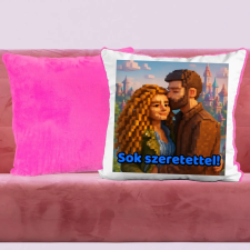 TeeInBlue Saját fotós párna minecraft stílusban Párna / RÓZASZÍN PLÜSS HÁTOLDAL / szivacs lakástextília