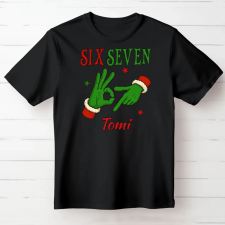 TeeInBlue Six seven 67 mem egyedi karácsonyi póló névvel Fekete póló / fekete / XL ajándéktárgy