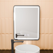  Téglalap alakú LED tükör, 50x70cm, EDGE Touch, páramentesítő rendszer, fekete keret fürdőszoba bútor