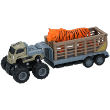  Teherautó vadállat szállító + állat 26x9x9cm tigrises autópálya és játékautó