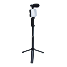 Teleszkópos mobil tripod fénnyel és mikrofonnal - streameléshez, videózáshoz tripod