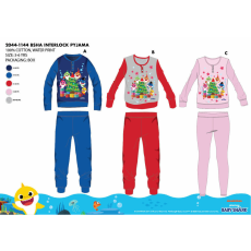  Téli vastag pamut gyerek pizsama - flanel pizsama - Baby Shark - világosrózsaszín - 116