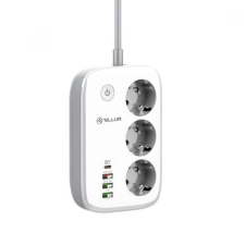 Tellur TLL331521 Smart Elosztó 3 aljzat 4x USB 2m fehér kapcsolós hosszabbító, elosztó