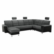 Tempo Ülőgarnitúra, műbőr fekete/szövet sötétszürke, jobbos, SANTIAGO U bútor