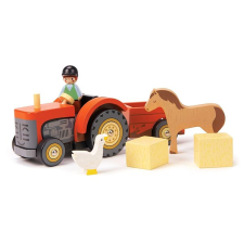Tender Leaf Dřevěný traktor s koníkem Farmyard Tractor játékfigura