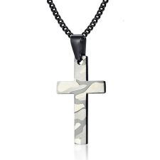  Terepmintás nemesacél kereszt medál fekete nemesacél nyaklánccal medál