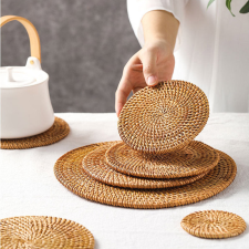  Természetes rattan placemat szett, kézzel szőtt, csúszásmentes, hőálló, étkezéshez és teaceremóniához konyhai eszköz