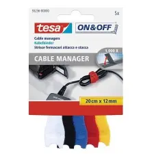 Tesa Kábelkötegelő, tépőzáras, TESA "On&amp;Off", vegyes színek kábel és adapter
