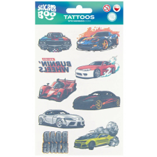 Tetoválás matrica szett, autók 10x17,5cm, Sticker Boo csillámtetoválás
