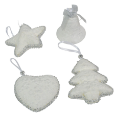  Textil akasztós karácsonyi dísz fehér-ezüst 7cm karácsonyfadísz