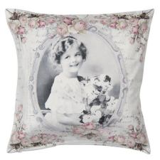 Textil párnahuzat 45x45cm, 100% polyester, nosztalgia kislányfotó lakástextília