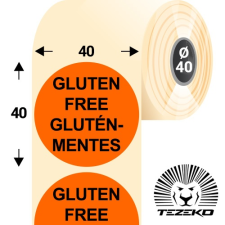 Tezeko 40 mm-es kör, papír címke, fluo narancs színű, Gluténmentes felirattal (1000 címke/tekercs) gluténmentes termék