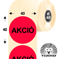 Tezeko 40 mm-es kör, papír címke, fluo piros színű, Akció felirattal (1000 címke/tekercs) etikett